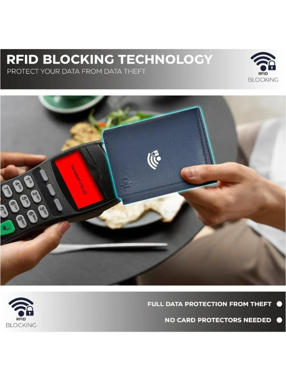 Slim Minimalist Real Leather Men's Trifold Wallet - RFID Blocking, ID Window